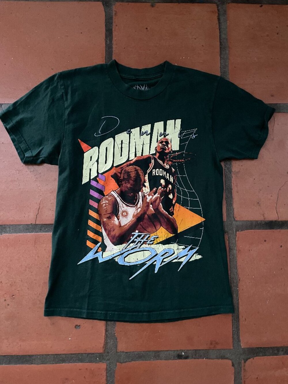 Dennis Rodman 'The Worm ' Green Graphic Tee - Size S